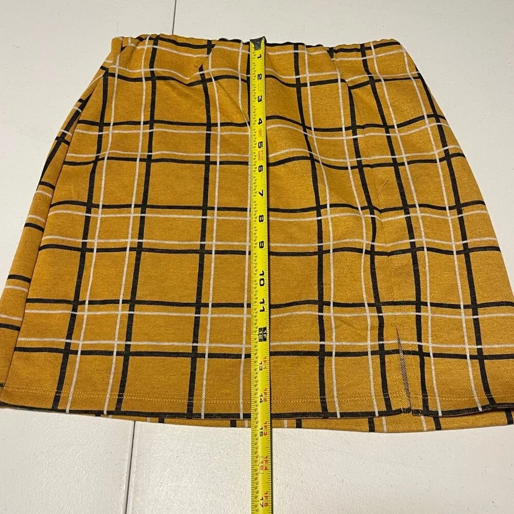 Girls Yellow Plaid Mini Skirt With Slit Detail By Popular Basics Size S - Picture 8 of 9